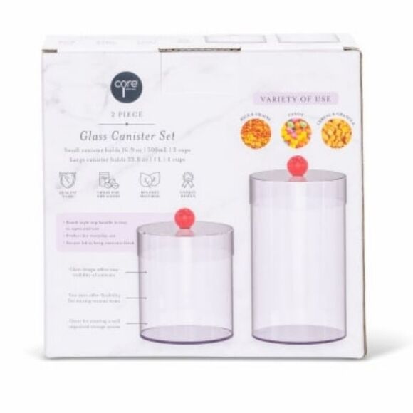 Core Kitchen 2-PC Glass Canister Set- Pink - Picture 4 of 8